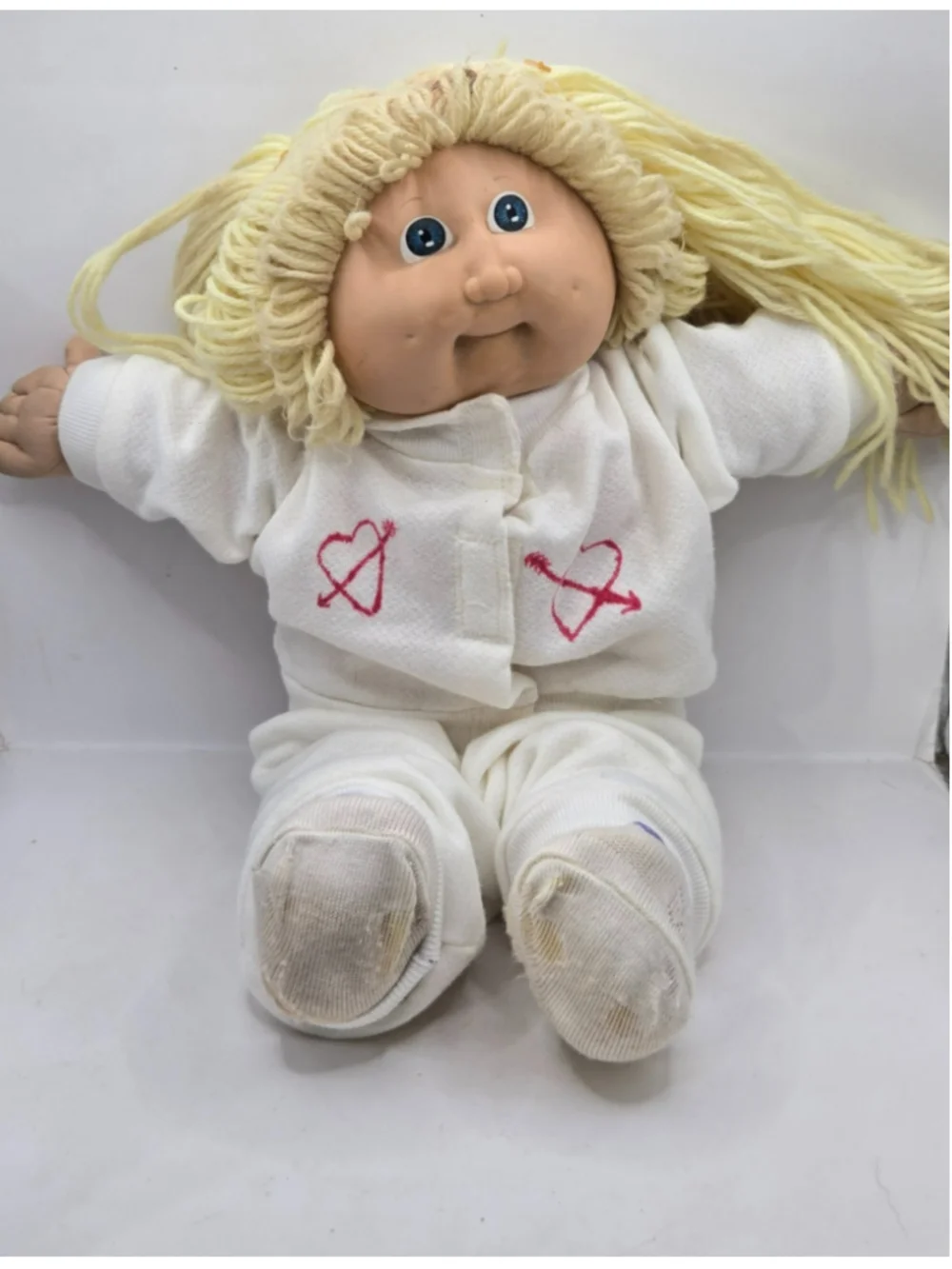 Vintage 1983 Cabbage Patch Kids Doll Coleco HM#9 Blonde Yarn Blue Eyes Pajamas